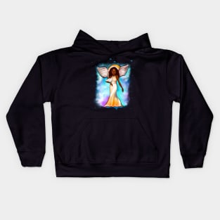 Angel with dove - Black angel of peace  ! with Afro hair, green eyes, Cherry pink lips and dark brown skin. Hair love ! Kids Hoodie